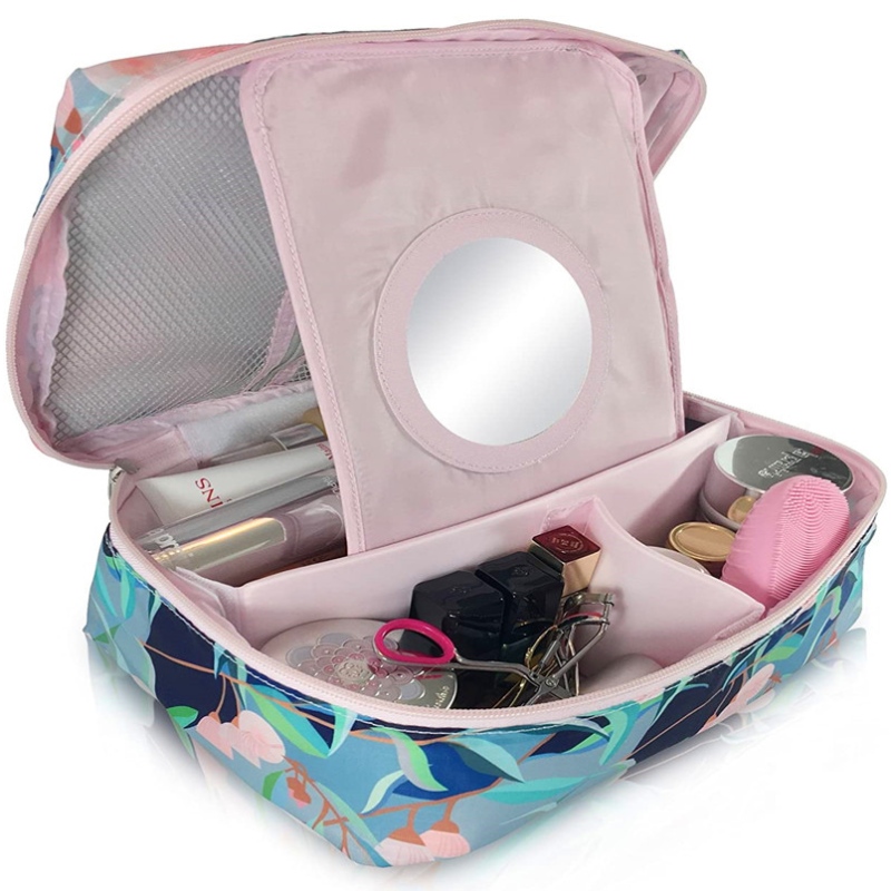 Portable Cosmetic Shavin&\ 35; 103; Toaletty Beauty Make Up Bag Pouch Organizer ladustamine eemaldatava jaoturi ja peegli abil reisimiseks, äritegevuseks, puhkuseks ja vannituba (Blue)